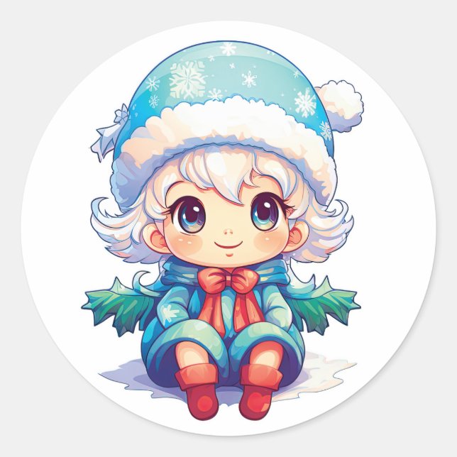 Sticker Rond Petite fille Elf Xmas Magie (Devant)