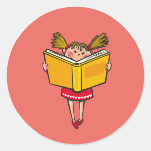 Sticker Rond Petite fille geek de lecture