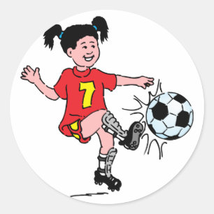 Sticker Rond Petite Fille Jouant Au Football