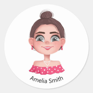 Sticker Rond petite fille mignonne aux grands yeux