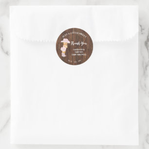 Sticker Rond Petite fille rose Baby shower occidental Merci