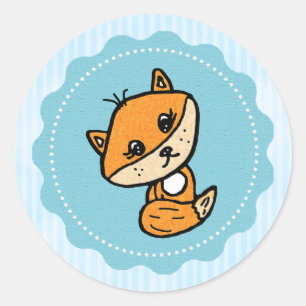 Sticker Rond Petite Fox Forêt Forêt Animaux