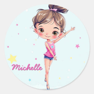 Sticker Rond Petite Gymnaste personnalisée Fille Noël rose