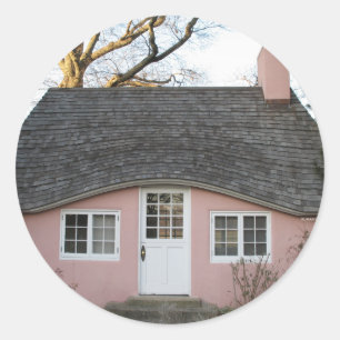 Sticker Rond Petite maison rose