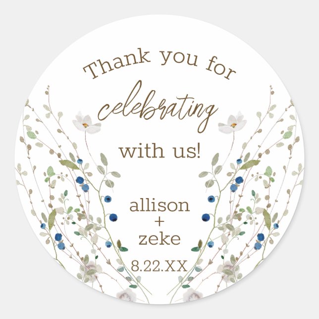 Sticker Rond Petite Mariage Fleur sauvage merci pour (Devant)