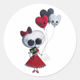 Sticker Rond Petite Mlle Death Valentine Girl