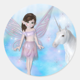 Sticker Rond Petite poitrine avec design Unicorne