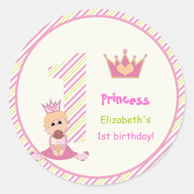 Sticker Rond Petite princesse et couronne filles 1er anniversai (Devant)