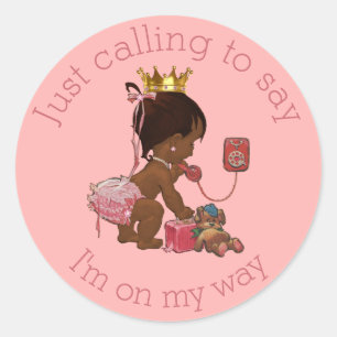 Sticker Rond Petite princesse ethnique sur le Baby shower rose 