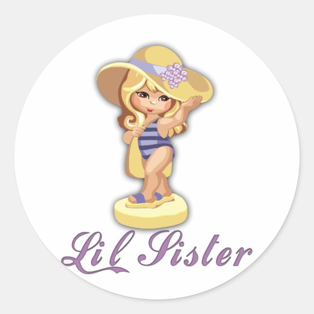 Sticker Rond Petite soeur de la plage (Devant)