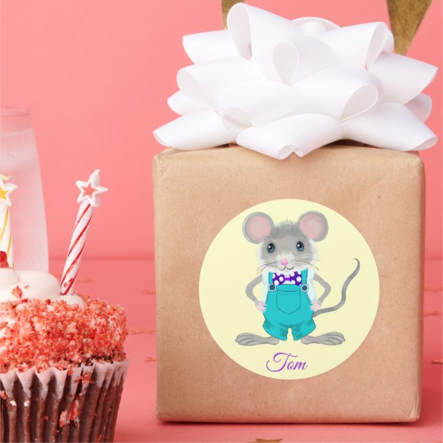 Sticker Rond Petite souris adorable et élégante personnalisable (Fête)
