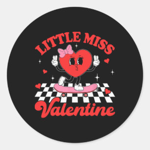 Sticker Rond Petite Valentine Groovy Mignonne Fille au Coeur de