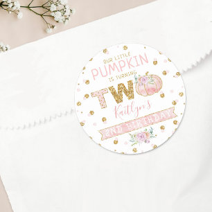 Sticker Rond Petites filles Citrouilles 2e anniversaire