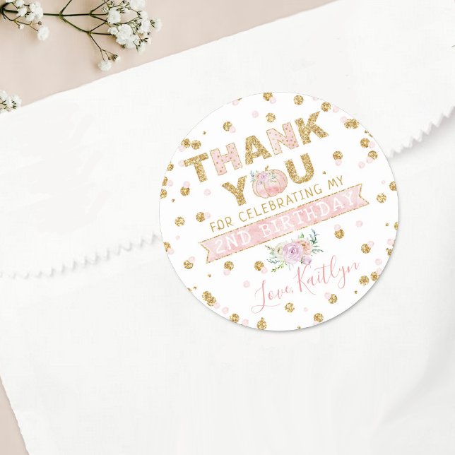 Sticker Rond Petites filles Citrouilles 2e anniversaire Merci (Créateur téléchargé)