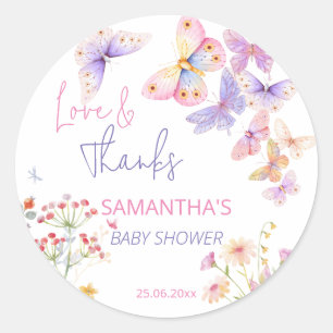 Sticker Rond Petites fleurs sauvages papillon bébé remerciement