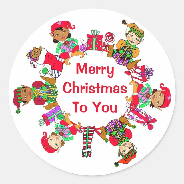Sticker Rond Petits elfes Whimsical Festive (Devant)
