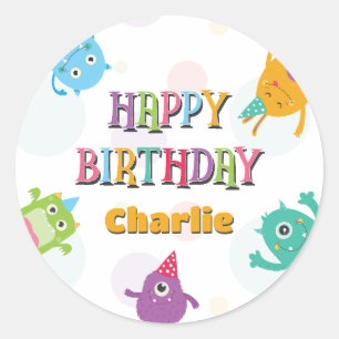 Sticker Rond Petits Monstres Joyeux Anniversaire, Quel Que Soit