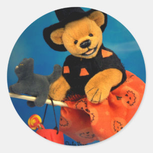 Sticker Rond Petits ours pilotant la sorcière