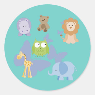 Sticker Rond Petits personnages joie cercle bleu vert