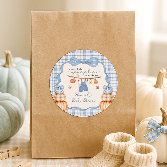 Sticker Rond Petits vêtements Citrouilles Baby shower d'automne (Créateur téléchargé)