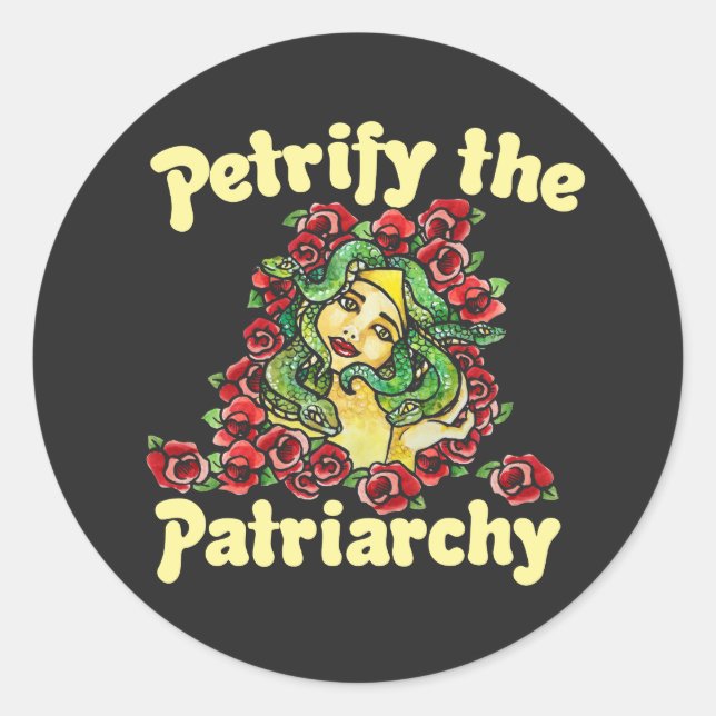 Sticker Rond Petrifier la méduse féministe patriarcale (Devant)
