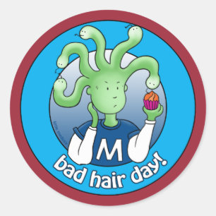 Sticker Rond Peu de méduse, mauvais jour de cheveux !