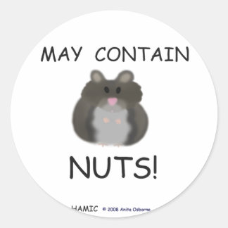 Sticker Rond Peut contenir des noix Hiver Hamster blanc