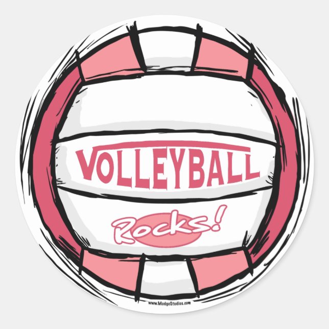 Sticker Rond Peut-On Le Creuser Volleyball Rose (Devant)