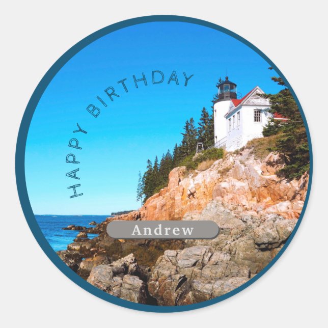 Sticker Rond Phare de Bass Harbour Anniversaire Acadia NP (Devant)