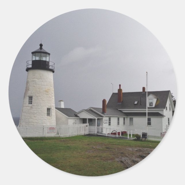 Sticker Rond Phare de Pemaquid Point, Maine (Devant)