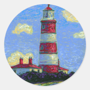 Sticker Rond Phare Pastel et champs de lavande