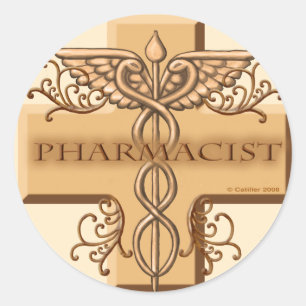 Sticker Rond Pharmaciste Cross Caduceus