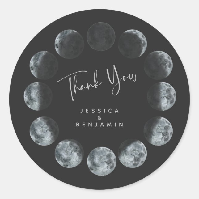 Sticker Rond Phases de lune d'aquarelle noire personnalisées (Devant)
