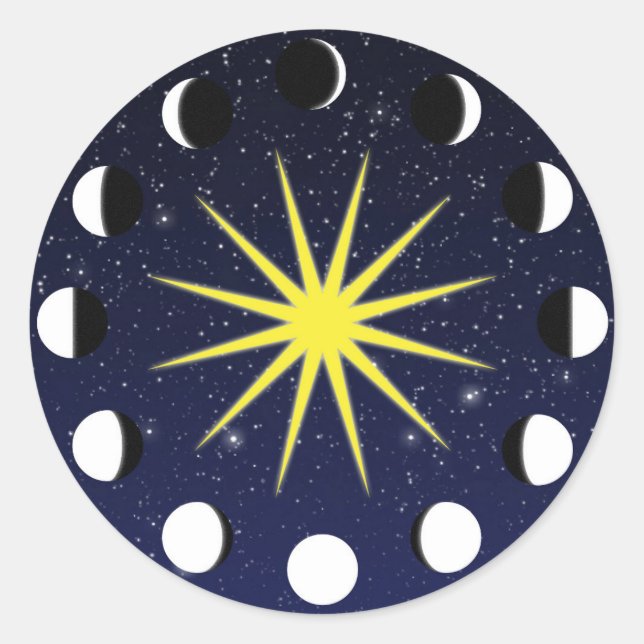 Sticker Rond Phases et étoiles du soleil, de la lune (Devant)