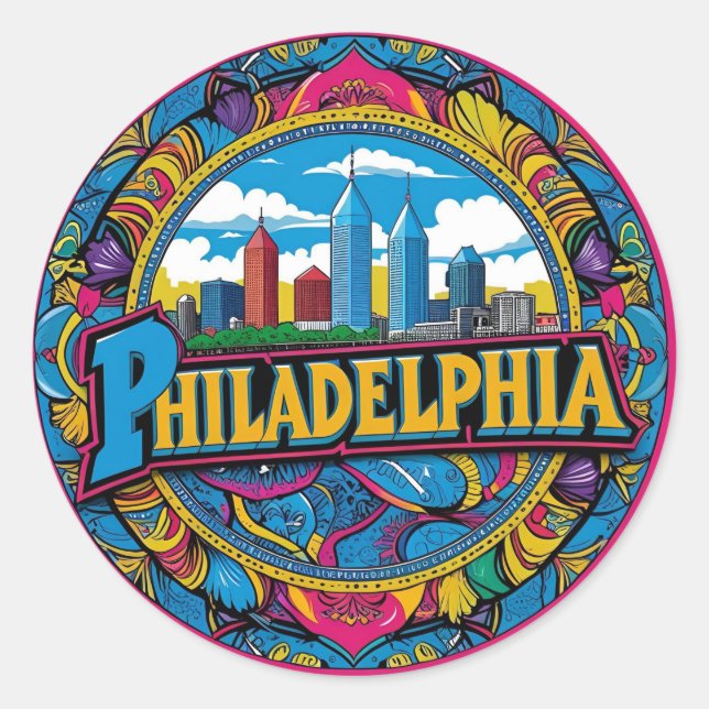 Sticker Rond Philadelphie City Pennsylvanie USA skyline (Devant)