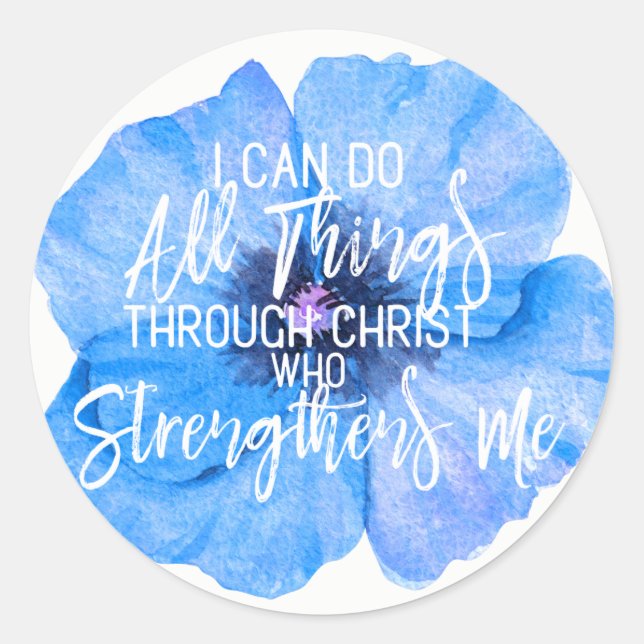 Sticker Rond Philippiens 4:13 Beau design de fleurs bleues (Devant)