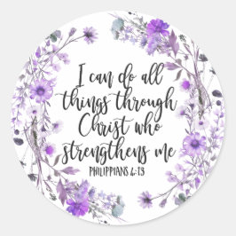 Sticker Rond Philippiens 4:13 Bible Écriture Purple Lavande