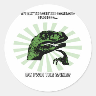 Sticker Rond Philosoraptor perdant et gagnant