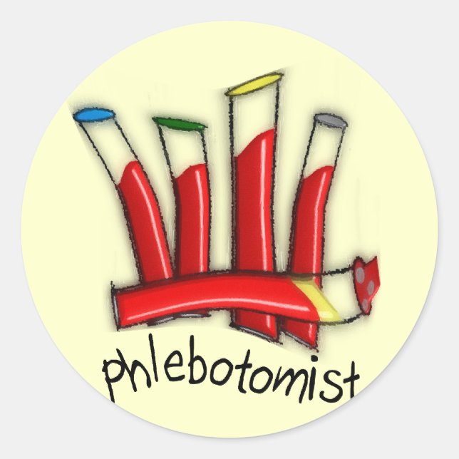 Sticker Rond Phlebotomiste Artsy Tubes de sang Design Cadeaux (Devant)