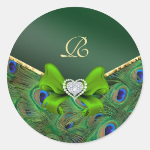 Sticker Rond Phoque cadeau Mariage Emerald Green Peacock