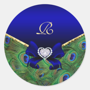 Sticker Rond Phoque cadeau Mariage Royal Blue Peacock