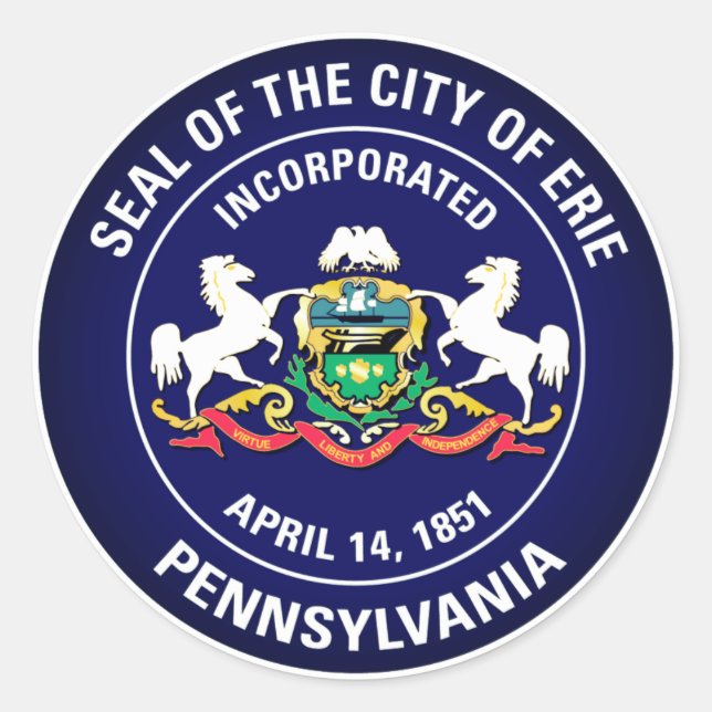 Sticker Rond Phoque de la ville d'Erie, Pennsylvanie (Devant)