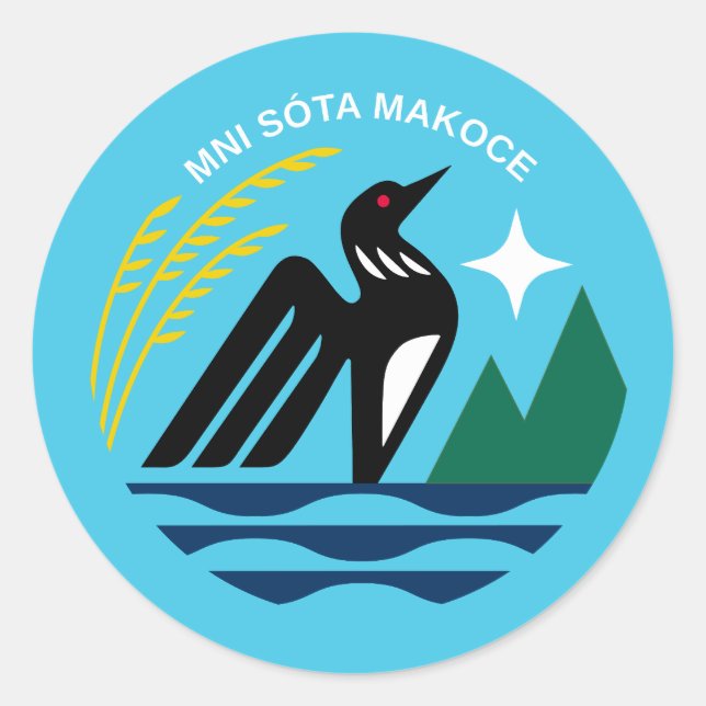 Sticker Rond Phoque de l'État du Minnesota et oiseaux (Devant)