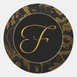 Sticker Rond Phoque Monogram F Gold et Black Mariage damassé