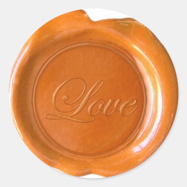 Sticker Rond Phoques à cire Faux - Orange Script - Amour (Devant)