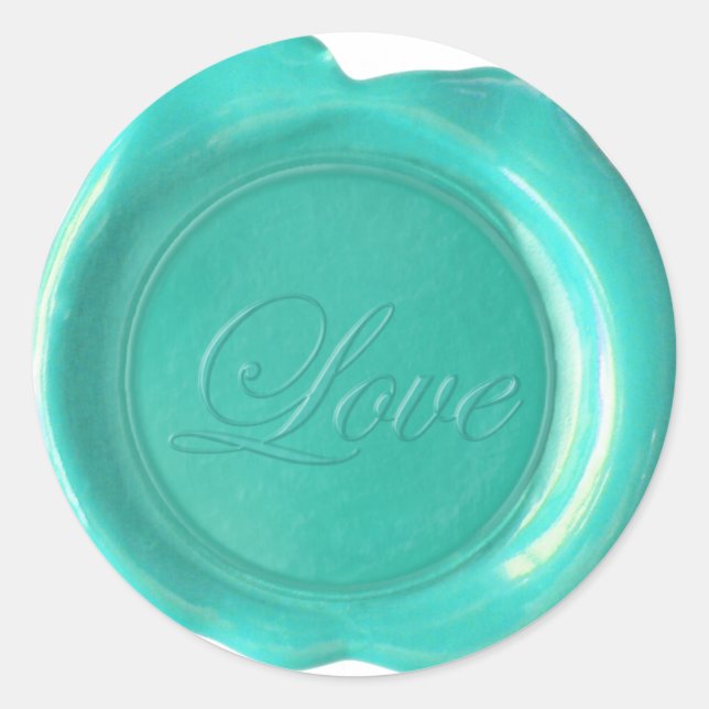 Sticker Rond Phoques à cire Faux - Script Turquoise Bleu - Amou (Devant)