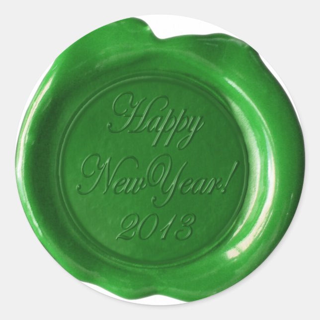 Sticker Rond Phoques à cire Faux - Script vert - Joyeux Nouvel  (Devant)
