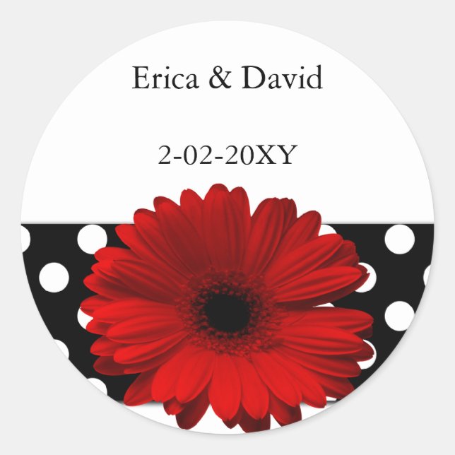 Sticker Rond Phoques de l'enveloppe de gerbera rouge pois (Devant)