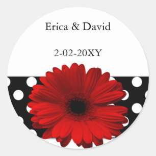 Sticker Rond Phoques de l'enveloppe de gerbera rouge pois