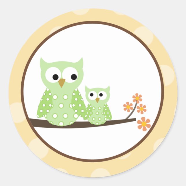 Sticker Rond Phoques d'enveloppe de Chouettes vertes (Devant)